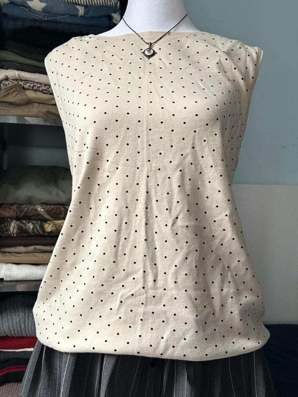 Karen Scott Cream Polkadot Sleeveless Top sz PXL
